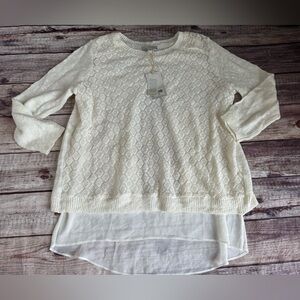 Lucky Brand Mixed Media Linen Cotton Ivory Layered Sweater Small NEW 982